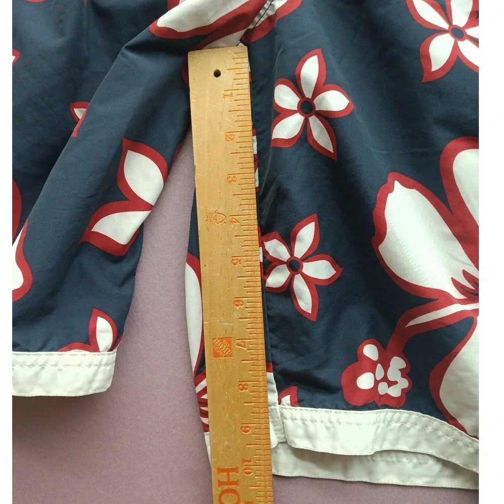 Graphite Swim Mens Hibiscus Floral Board Shorts Navy Blue Red White Size Medium